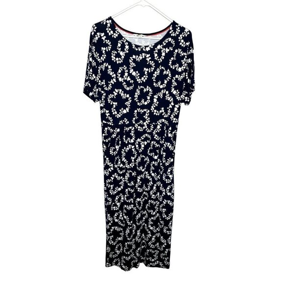 Boden Midi Length Short Dolman Sleeve Floral Dress Size 10R Navy White Pockets - Picture 1 of 10